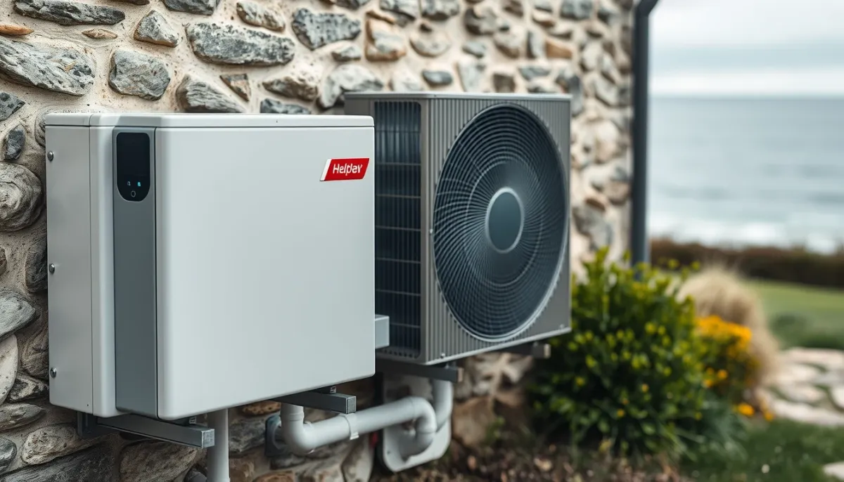 Unité extérieure de pompe à chaleur Daikin Altherma avec échangeur anticorrosion près du littoral breton