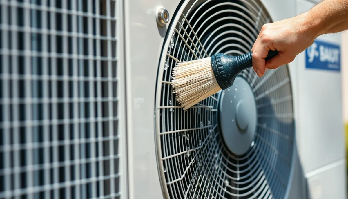 Nettoyage de l'unité extérieure d'une pompe à chaleur avec une brosse douce