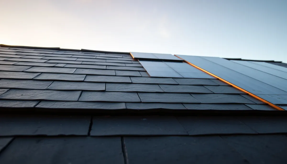Panneaux solaires en surimposition sur toit en ardoise avec espace de ventilation