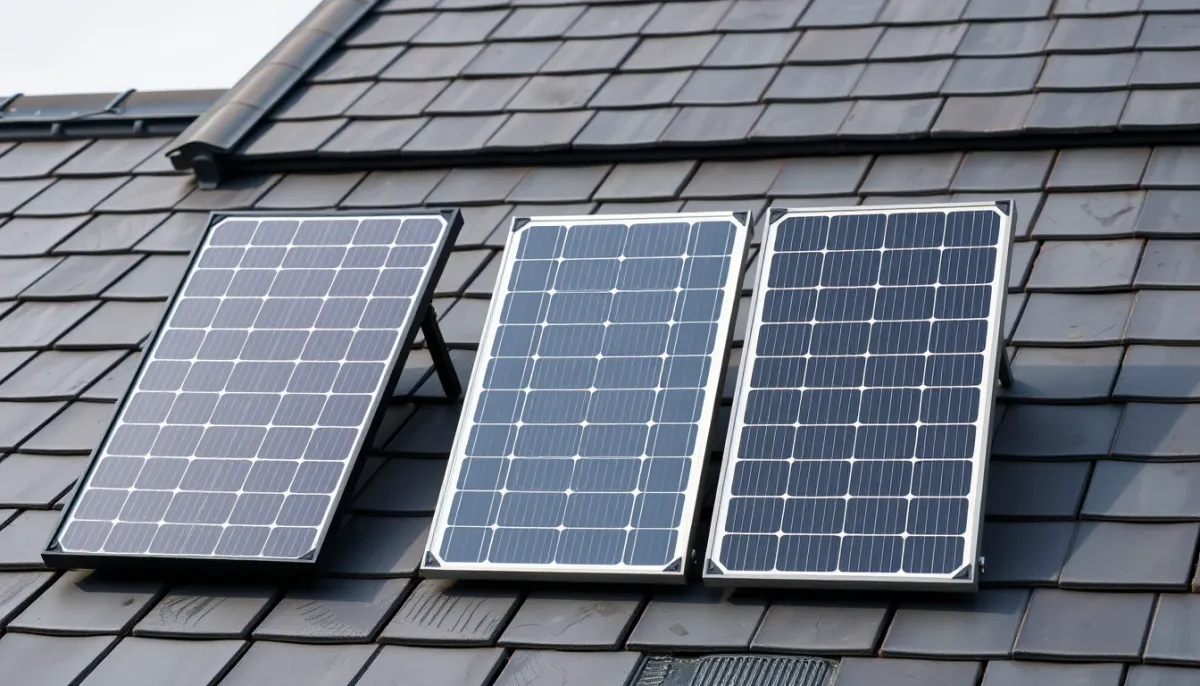 Comparatif de trois panneaux solaires noirs sur toit en ardoise