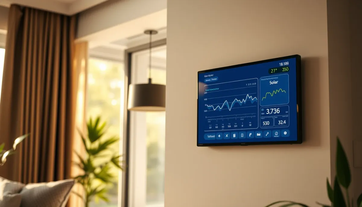 Écran de monitoring solaire affichant la production d'énergie dans une maison