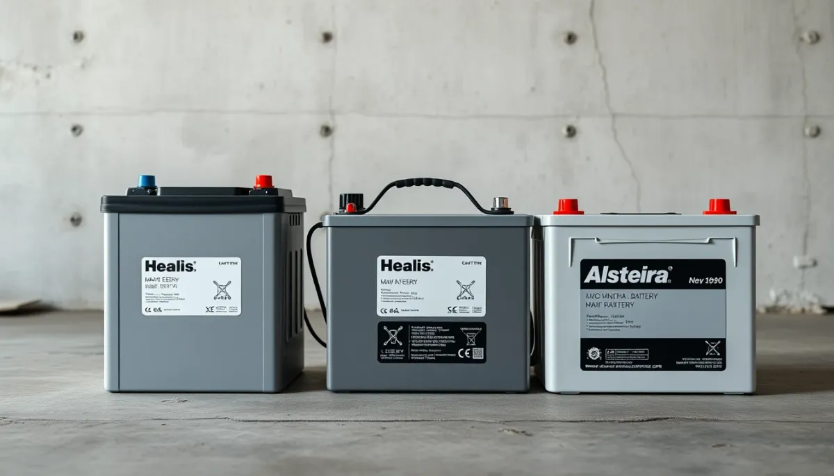 Trois modèles de batteries solaires domestiques de capacités différentes alignés côte à côte