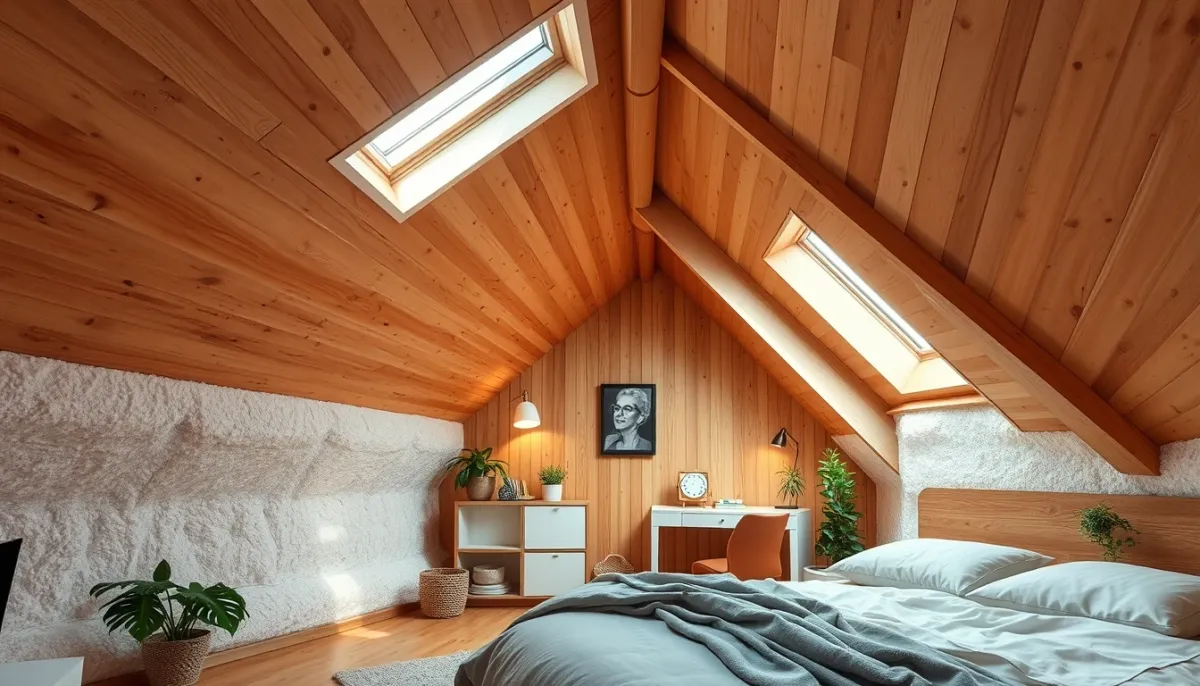 Chambre aménagée sous comble avec une isolation épaisse offrant confort thermique et acoustique, baignée de lumière naturelle