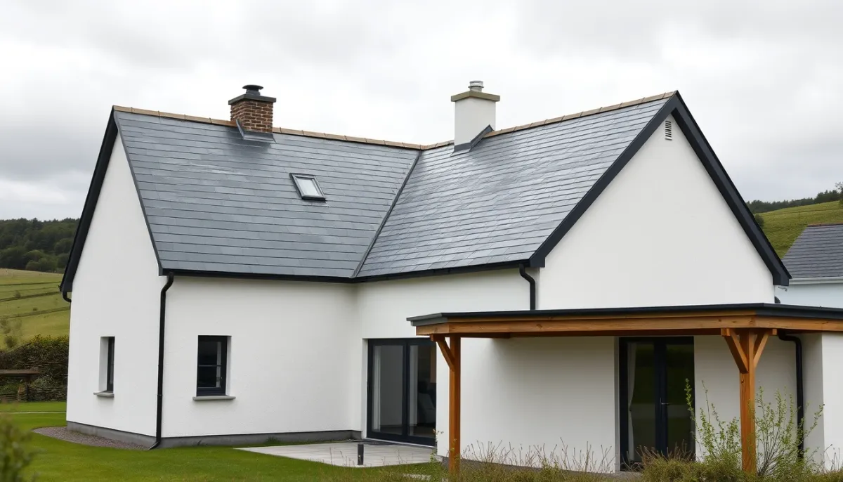 Maison bretonne rénovée avec une isolation de combles perdus performante, sous un ciel océanique