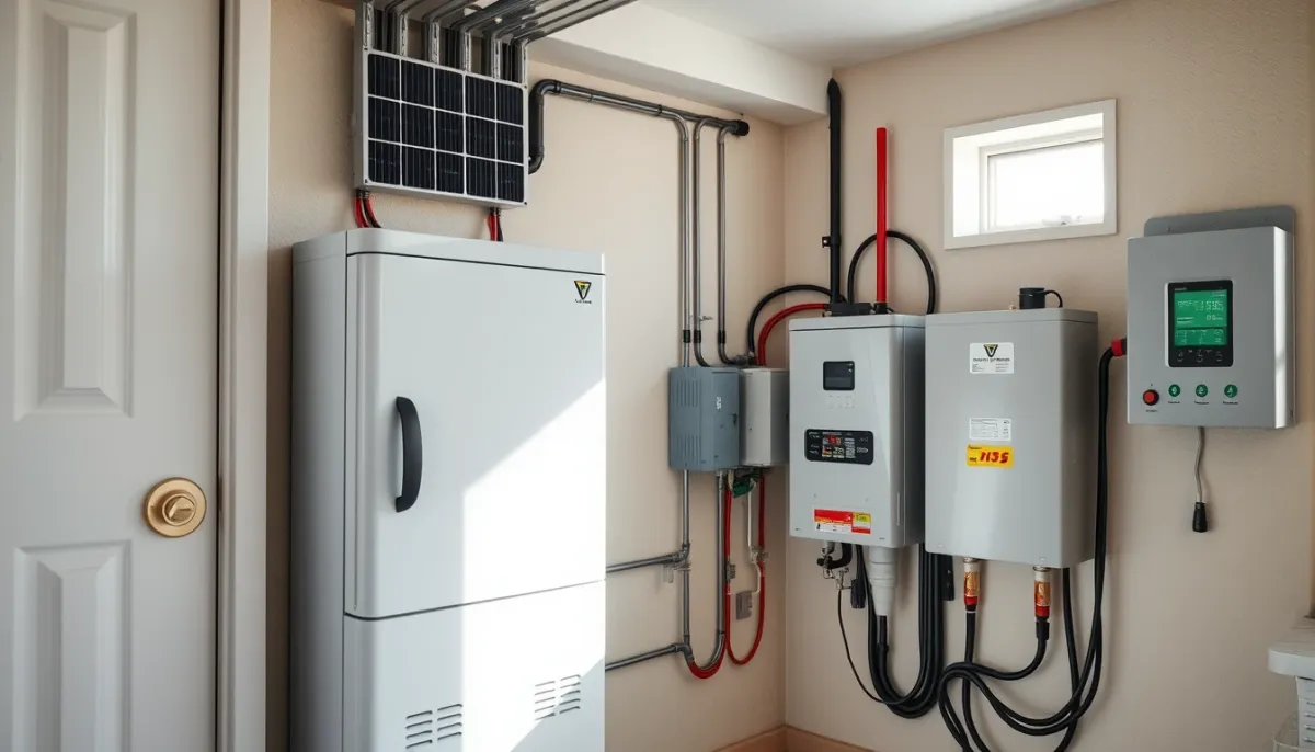 Système de batterie solaire et onduleur dans un local technique
