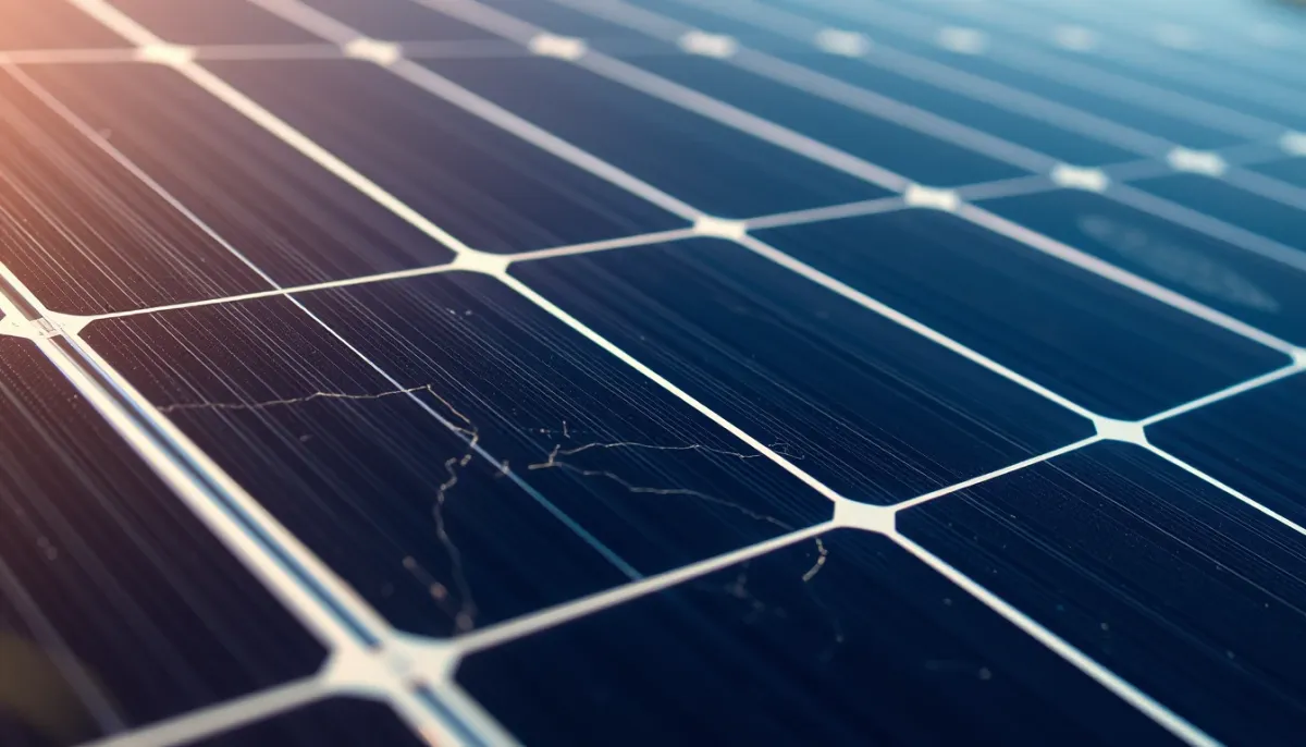 Gros plan sur les cellules photovoltaïques d'un panneau solaire montrant des signes de vieillissement