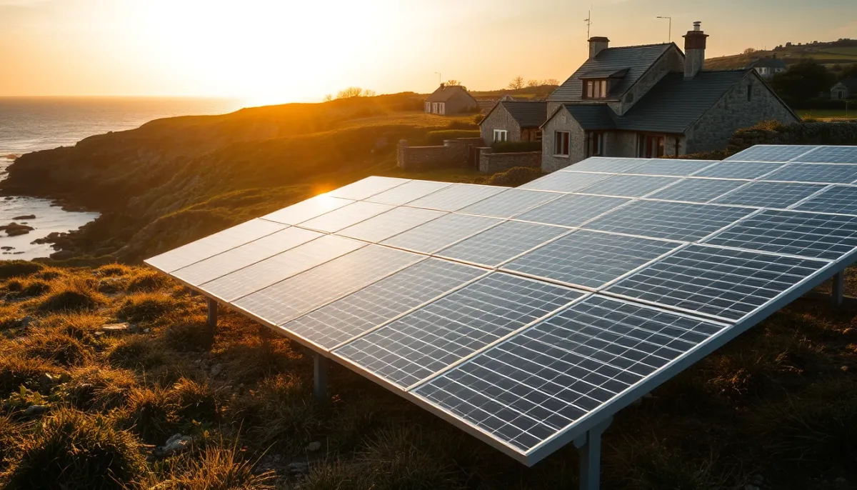 Installation photovoltaïque dans le Finistère, intégrée dans un paysage côtier breton