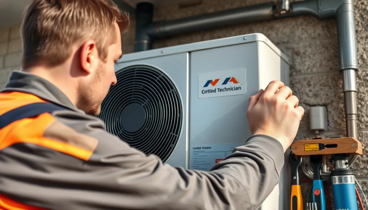 Technicien certifié installant une pompe à chaleur LG Therma V