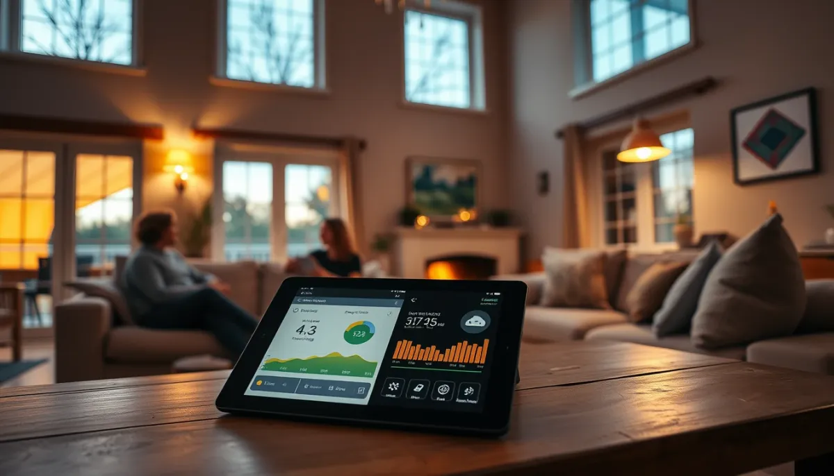 Salon breton avec application de suivi énergétique sur tablette