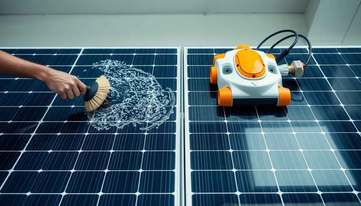 Comparatif des méthodes de nettoyage des panneaux solaires : brosse douce et robot