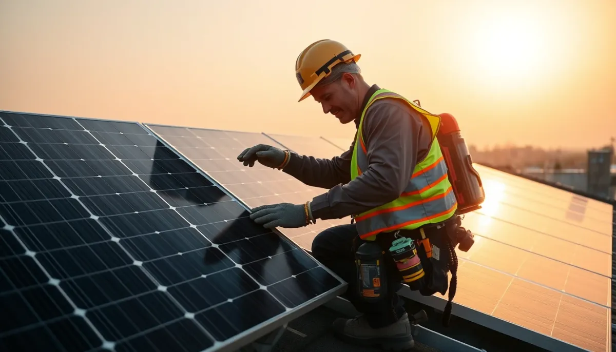 Installateur professionnel posant un kit solaire 3000 W sur un toit en Finistère