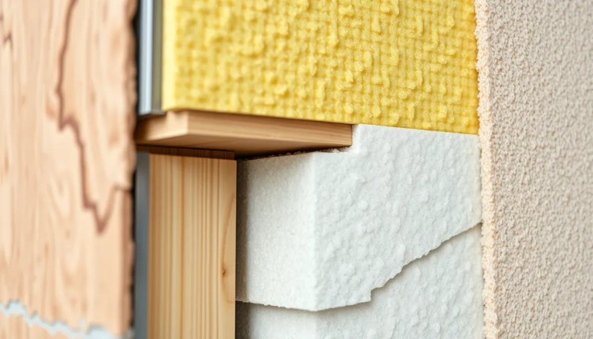 Coupe technique d'un mur montrant l'isolation par l'extérieur et par l'intérieur