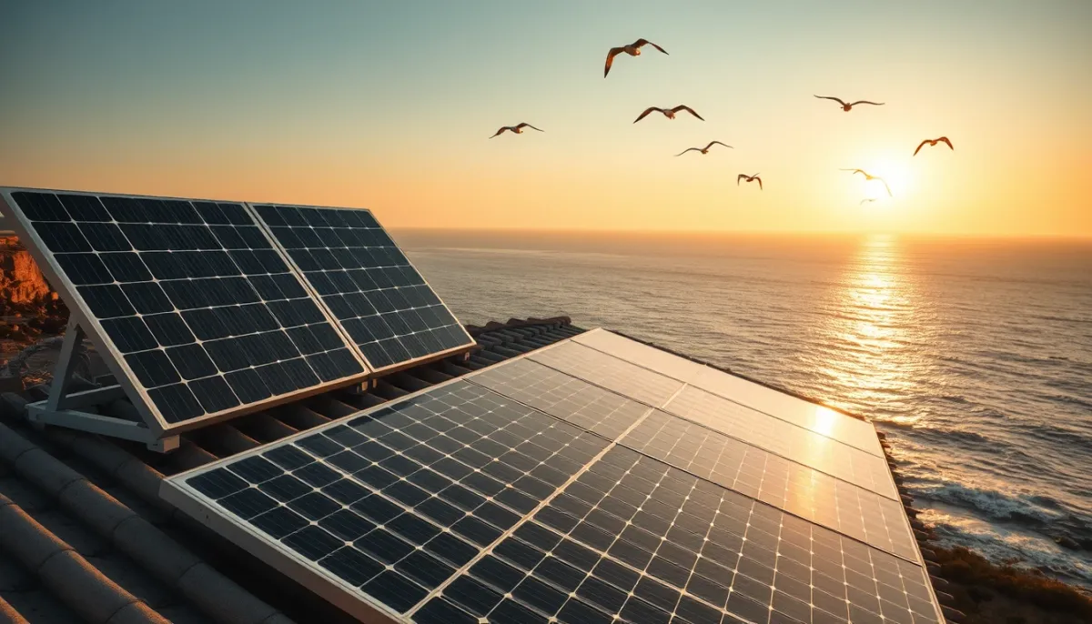 Panneaux photovoltaïques sur une maison en bord de mer en Finistère