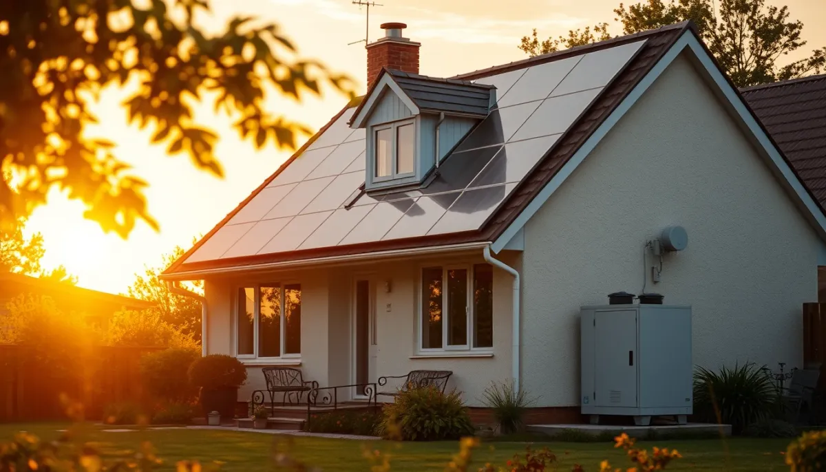 Maison individuelle équipée de panneaux solaires et d'une batterie, adaptée à l'autoconsommation