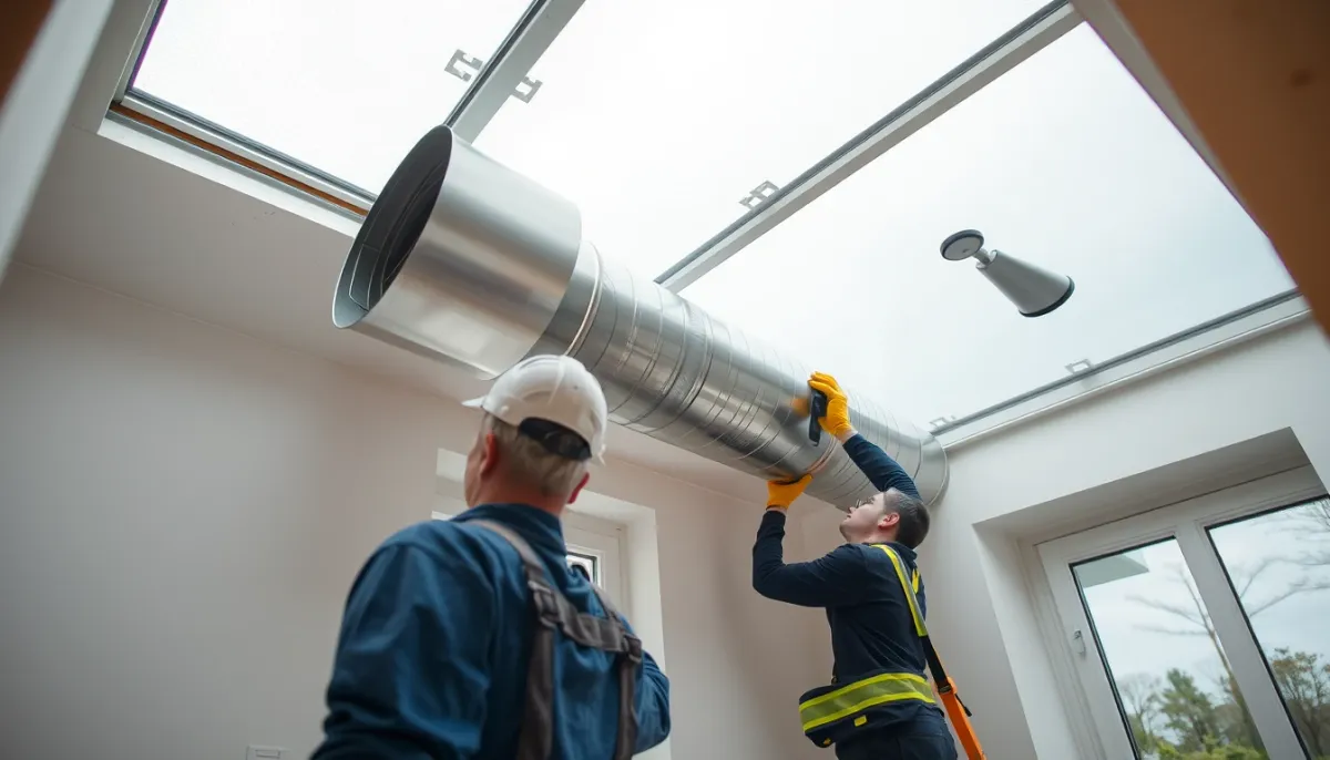 Installation de gaines de VMC double flux dans une maison en Finistère, illustrant les travaux et le prix posé