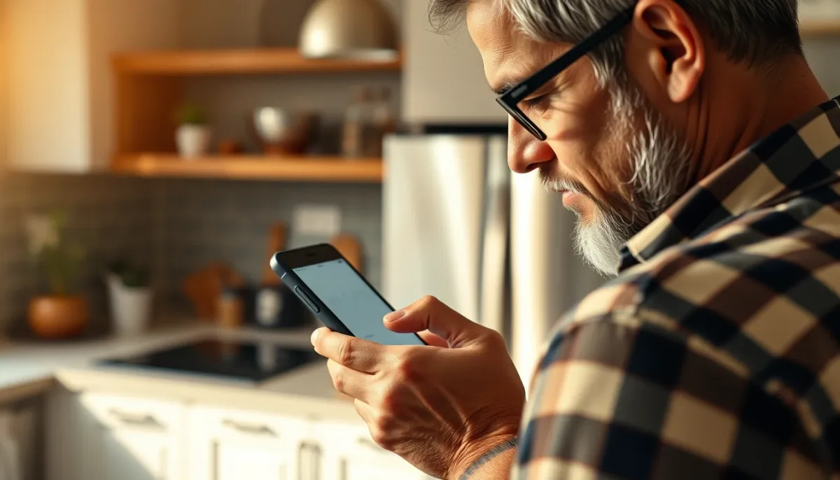 Propriétaire consultant la production de ses panneaux solaires sur son smartphone
