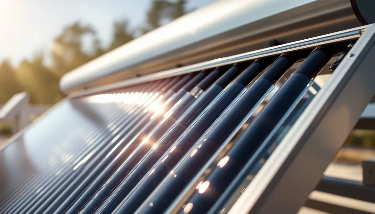 Gros plan sur un panneau solaire thermique avec ses tubes absorbeurs